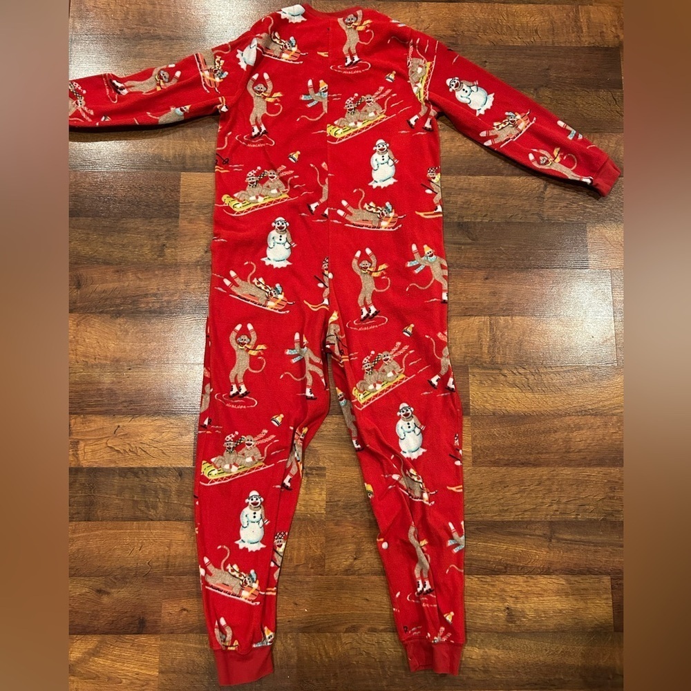 Nick & Nora Sock Monkey One Piece Pajama Zip M Women Red Ice Skating Sledding - Picture 7 of 8